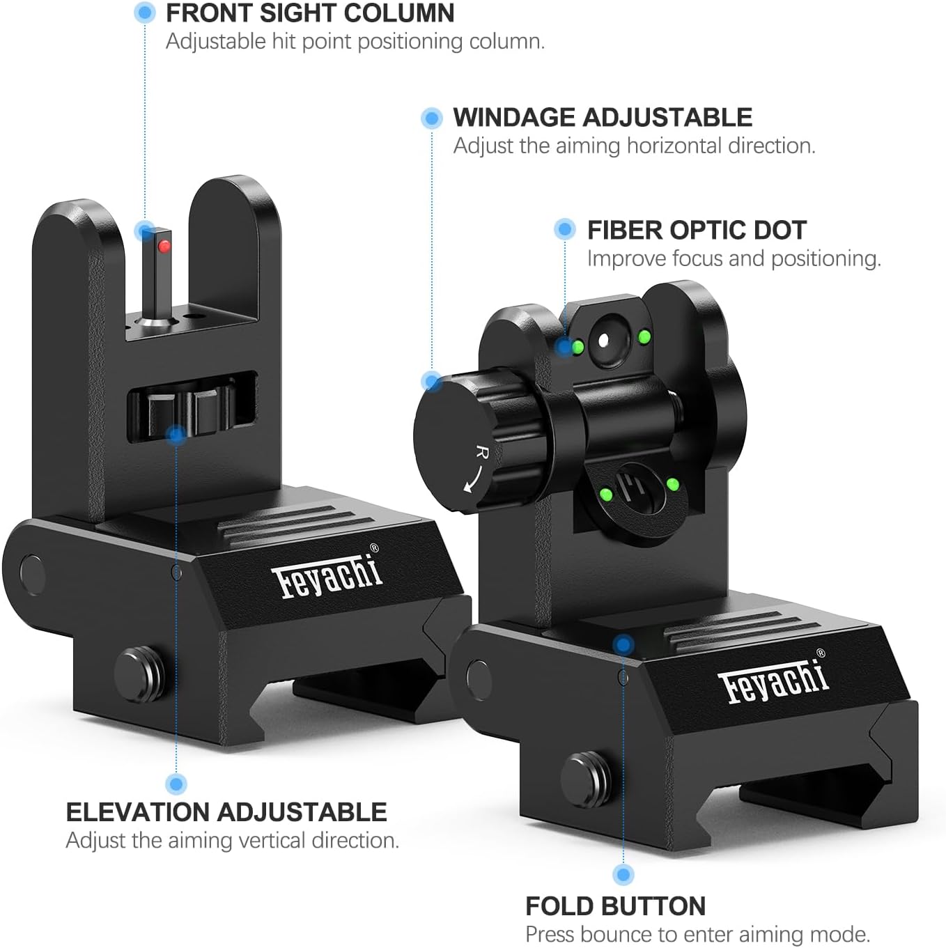 Feyachi S17-AFlip Up Sights Fiber Optics Iron Sight with Green Red Sight Front and Rear Backup Rifle Sight for Picatinny Rail feyachi Default Title Default Title-