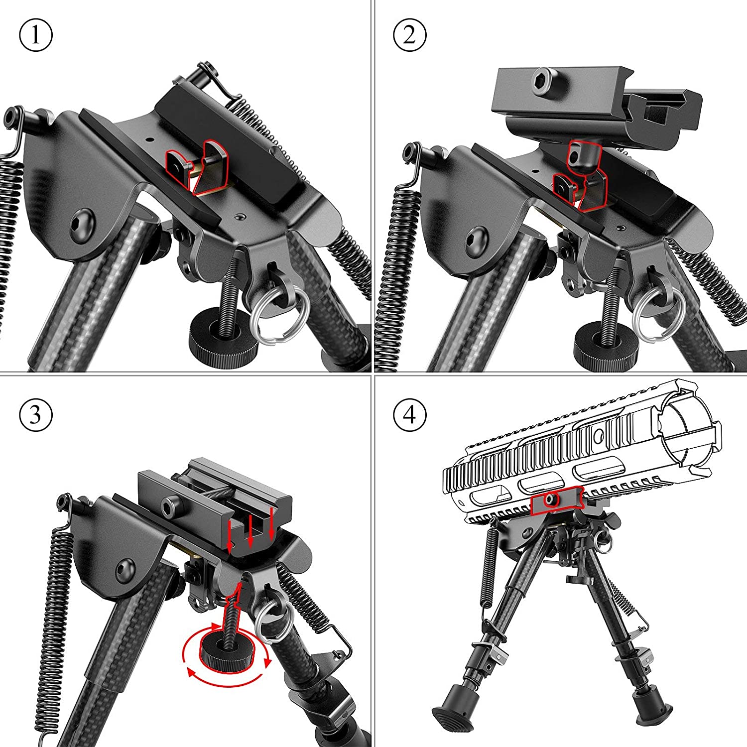 Feyachi RB5074 Carbon Fiber Bipod - Rifle Adjustable Mount